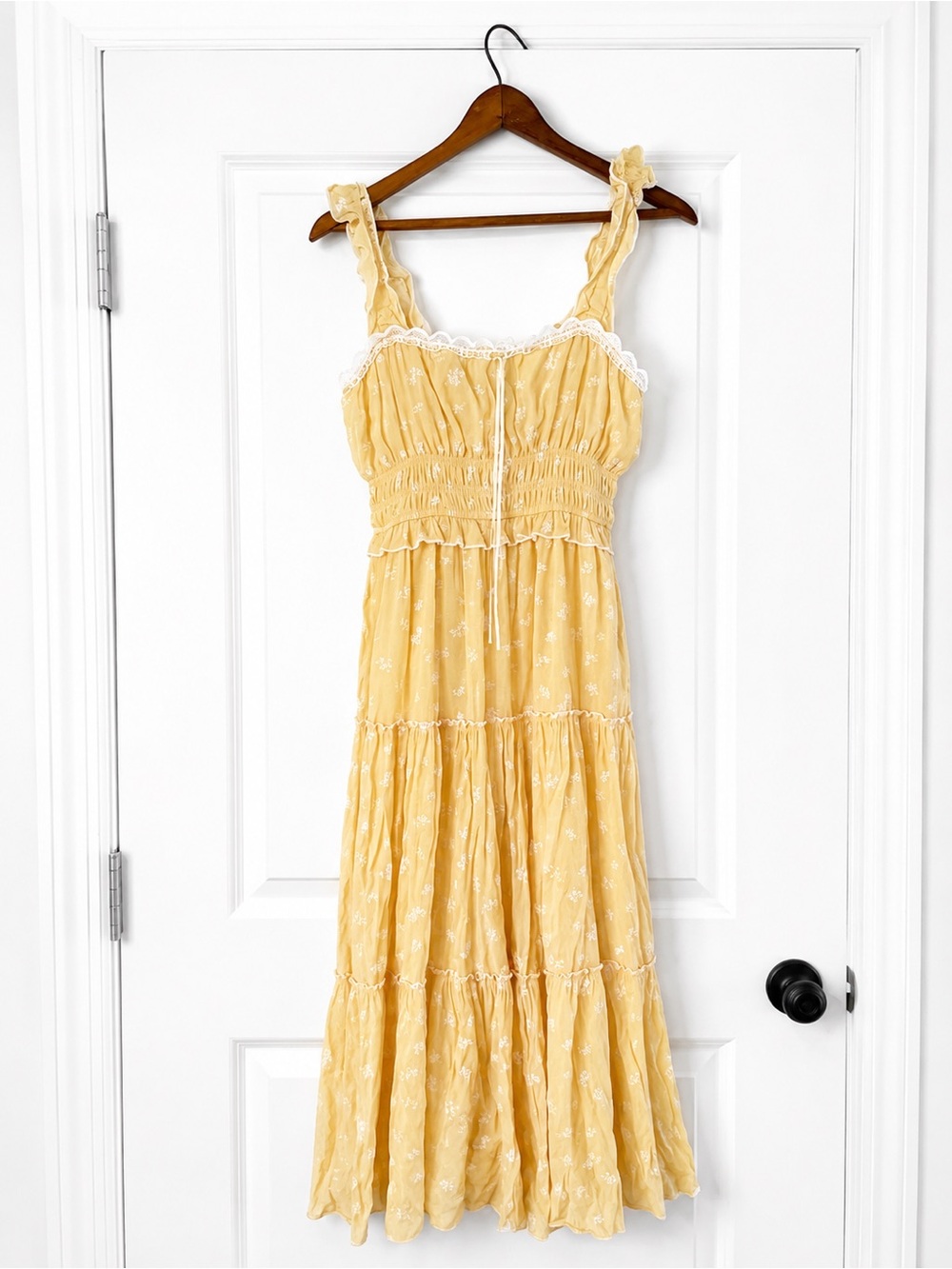 Trixxi Yellow Floral Tiered Maxi Dress Medium Cottagecore Sundress